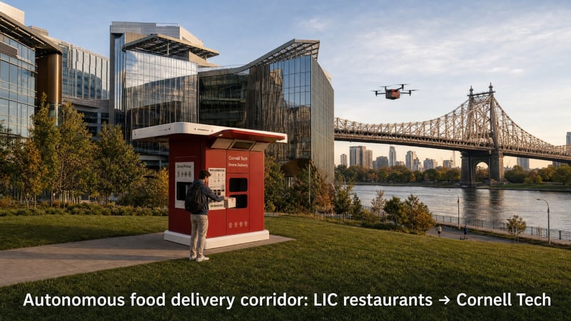 Cornell Tech side drone station with captions