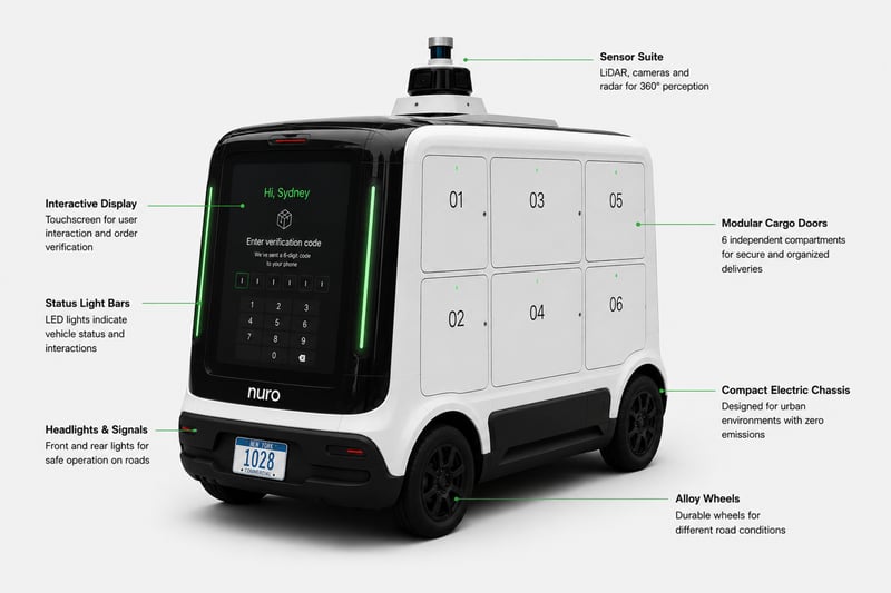 Annotated product rendering showing the vehicle’s main components and functions